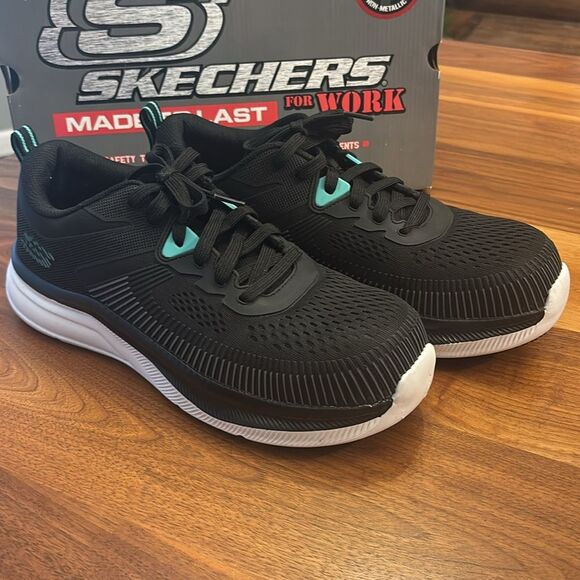 SKECHERS Work Jevion Safety Comp Toe Men's Shoes Black Blue 11.5 - Picture 2 of 13